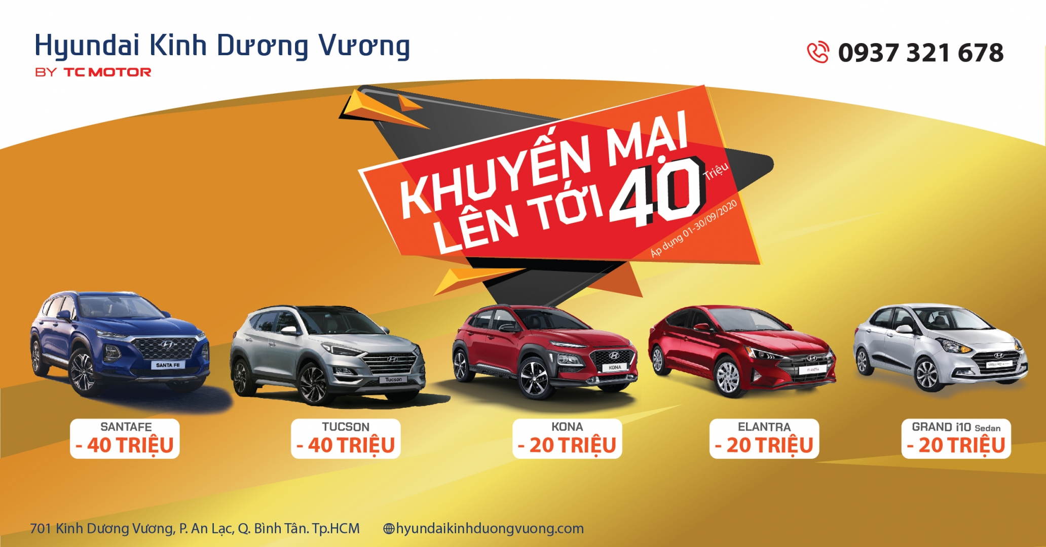Hyundai Kinh Dương Vương thực hiện chương trình khuyến mại lên đến 40 triệu trong tháng 9
