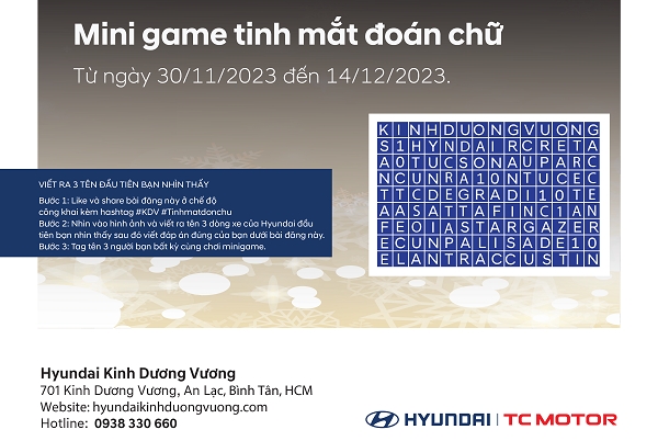 Mini game TINH MẮT ĐOÁN CHỮ  cùng Hyundai Kinh Dương Vương